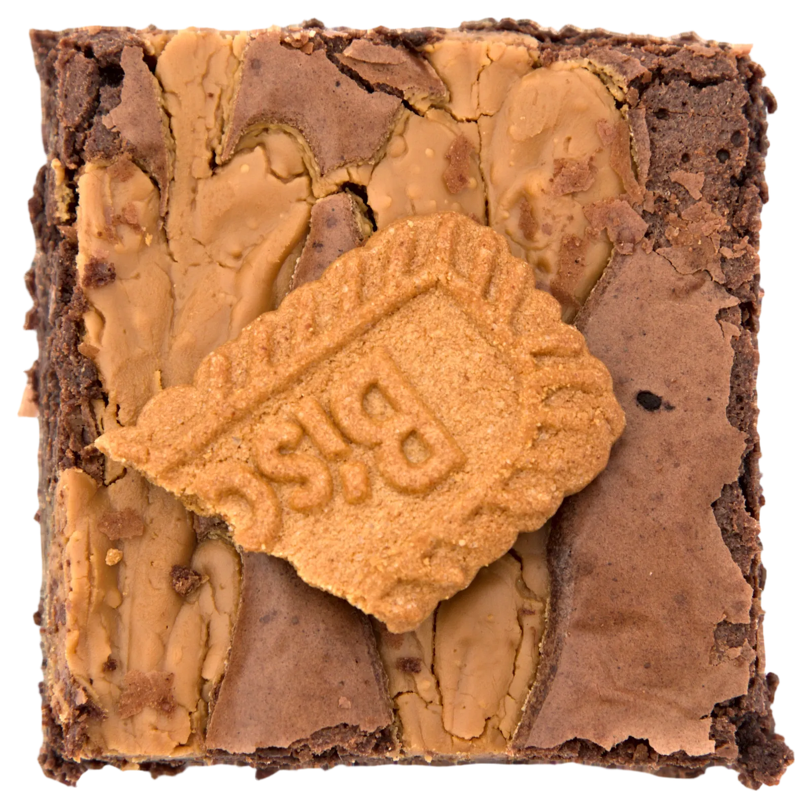 A Biscoff brownie, seen from above