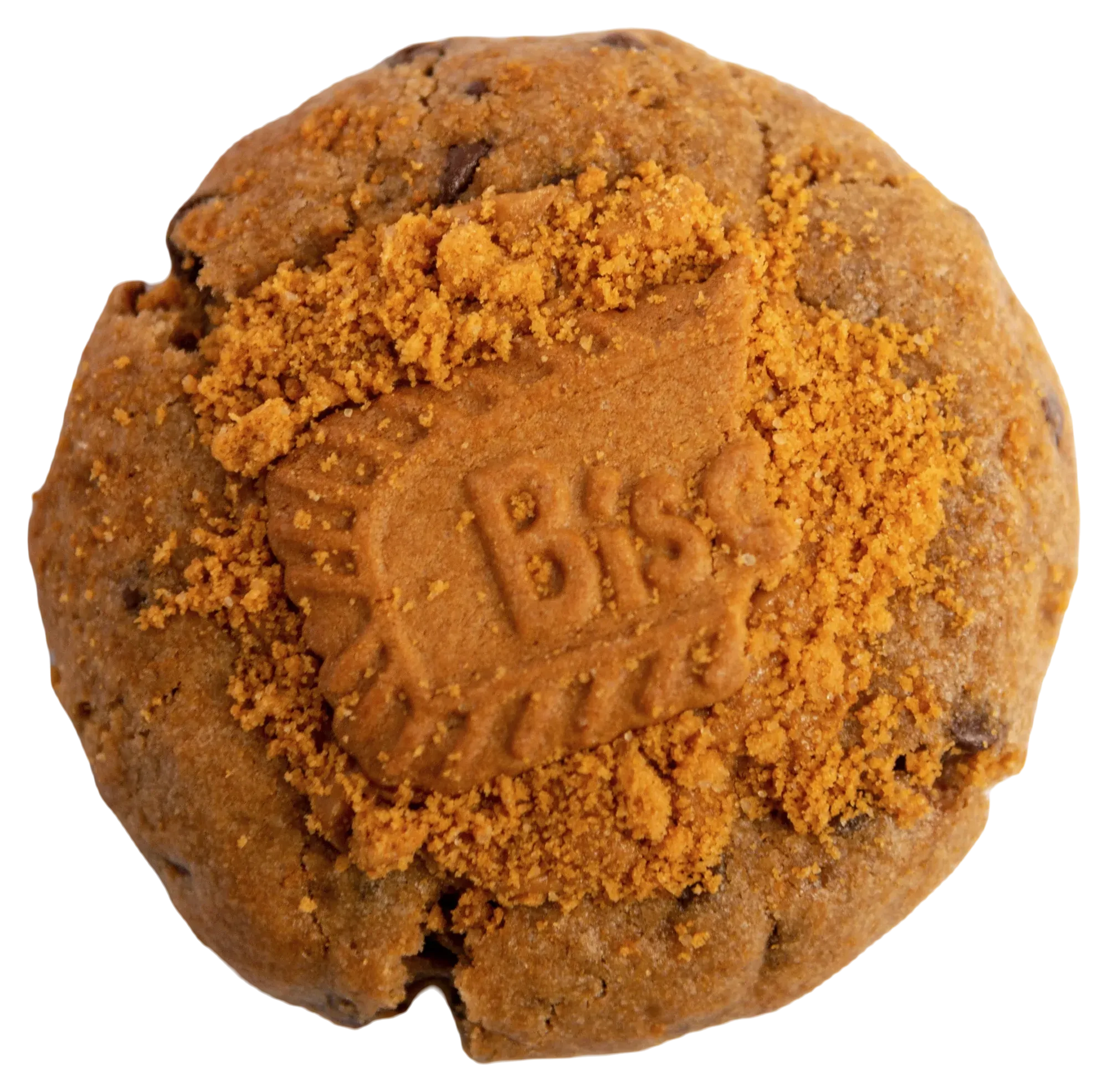 A vegan Biscoff cookie, seen from above