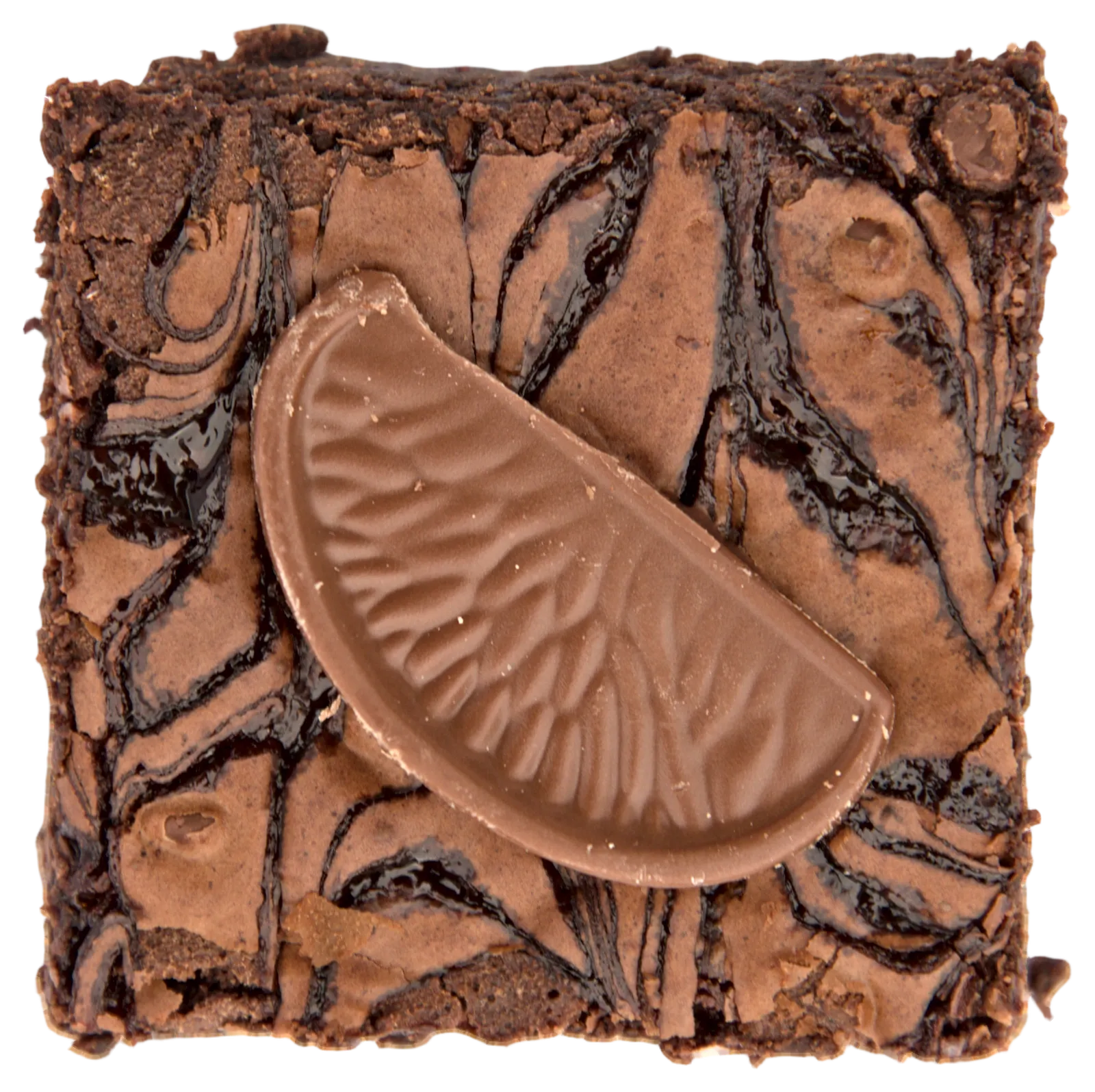 A chocolate orange brownie, seen from above