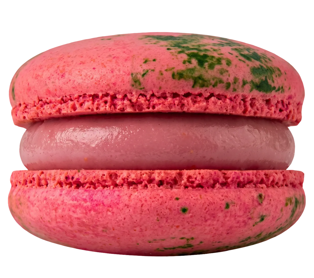 A raspberry and basil macaron